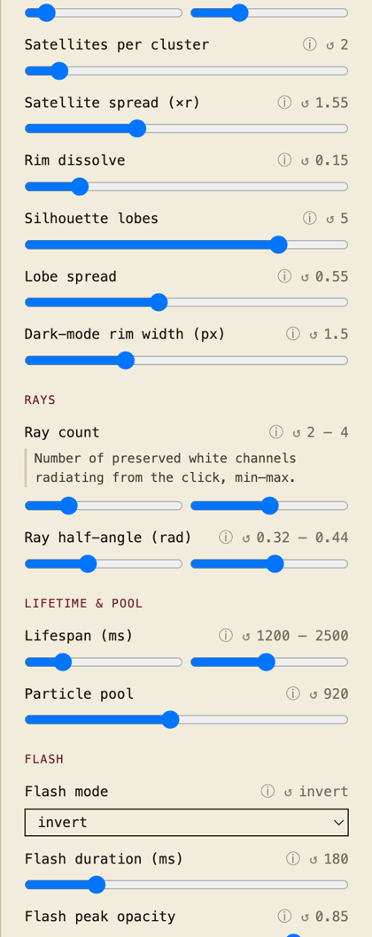 The Krackle tuner panel, with the Ray Count info hint expanded